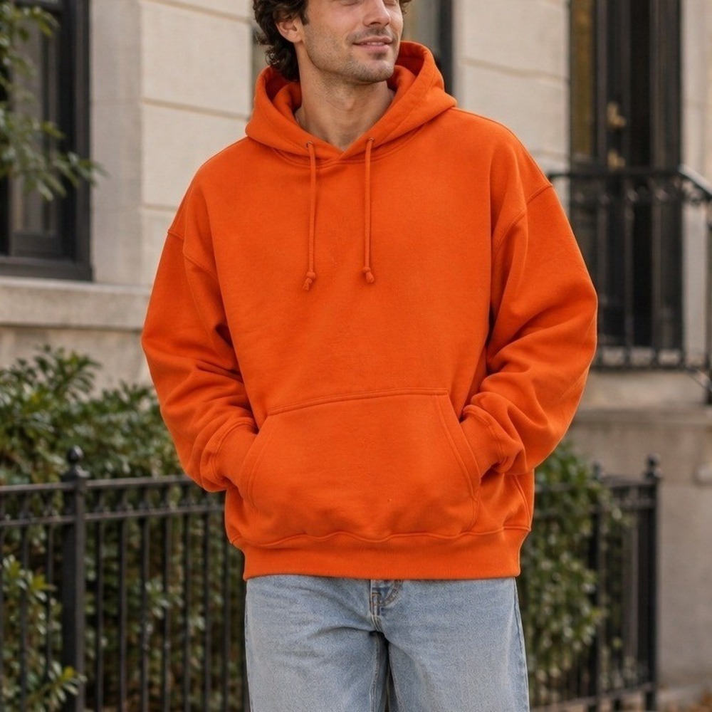 Vtg 90s Wilson Hoodie Mens Lrg Orange Kangaroo Pocket Heavy Pullover Sweatshirt